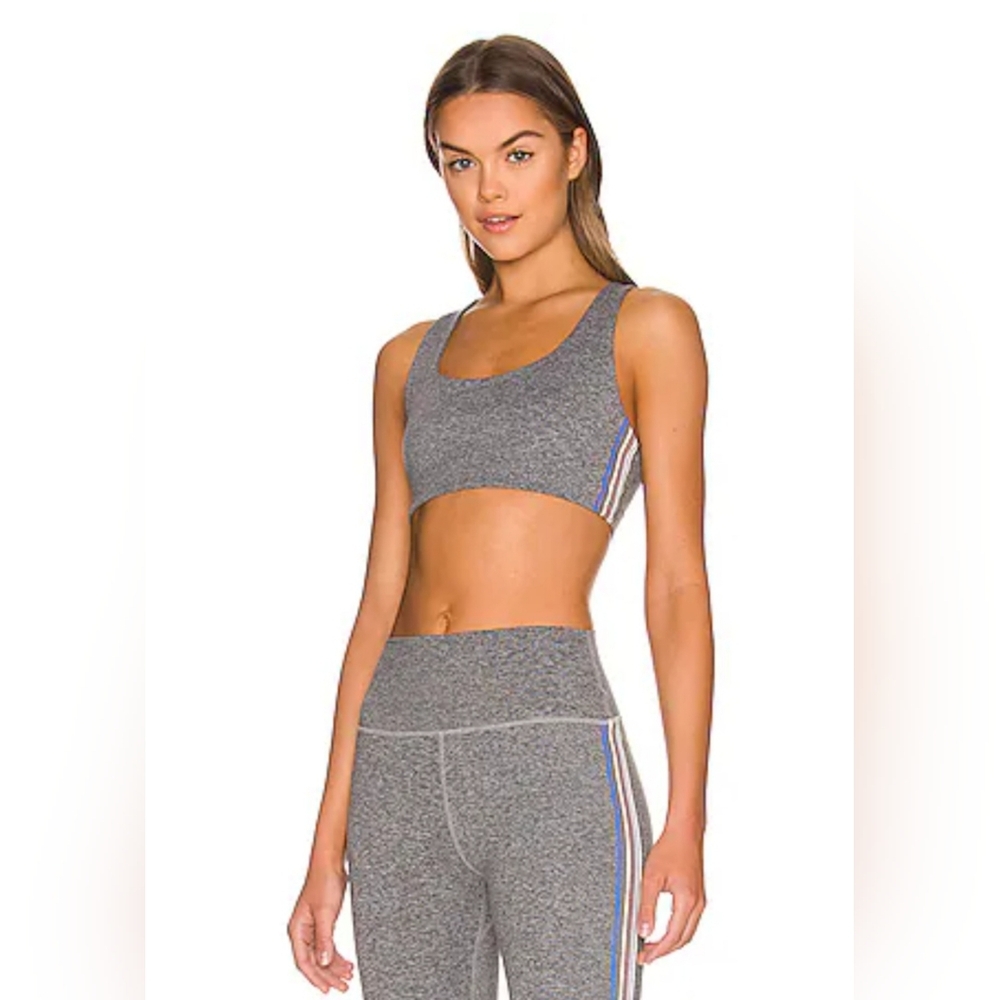 Spiritual Gangster Studio Sports Bra In Heathered Gray W/ Colorful Stripes